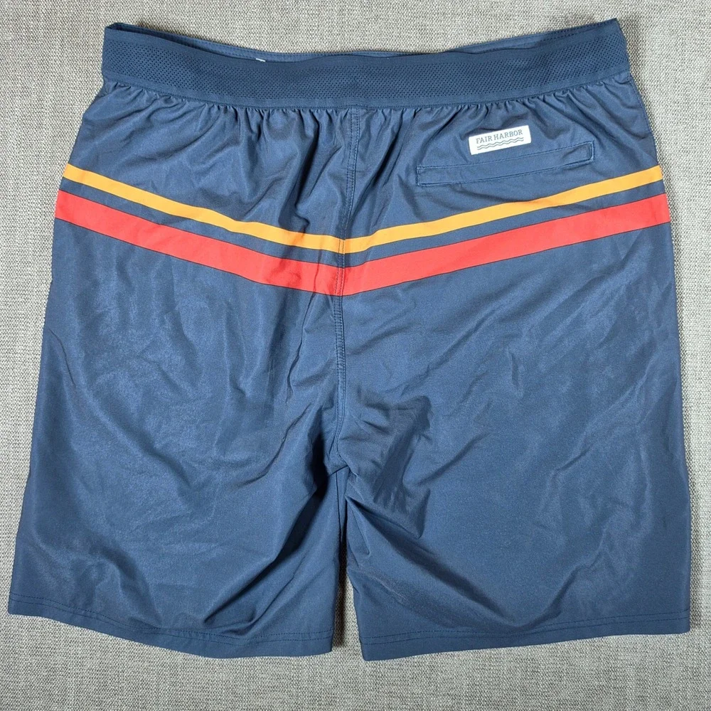 Fair Harbor Board Shorts Mens XXL 36x9 Navy Blue Striped Stretch